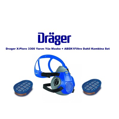 Drager X-Plore 3300 Yarım yüz Maskesi + ABEK1 HGP 3 Filtre Dahil Kombina Set 